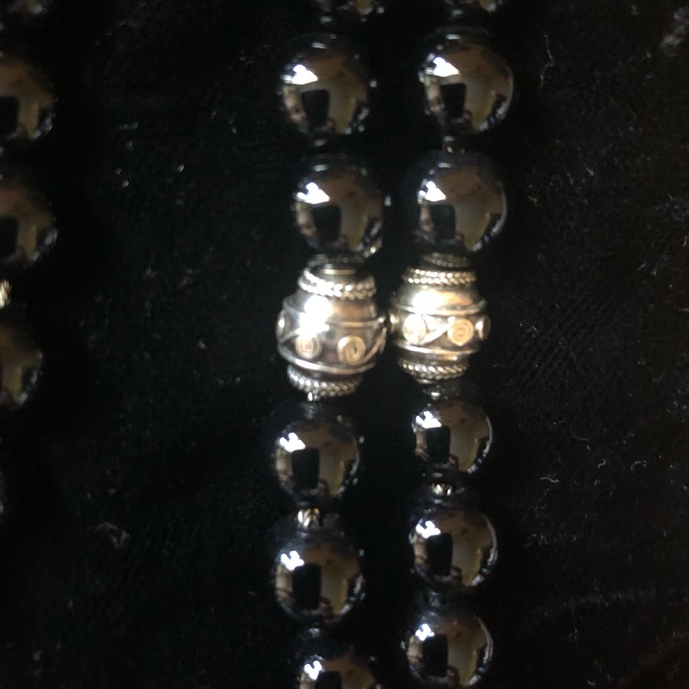 Black quartz beads with designer silver beads Opa beads necklace